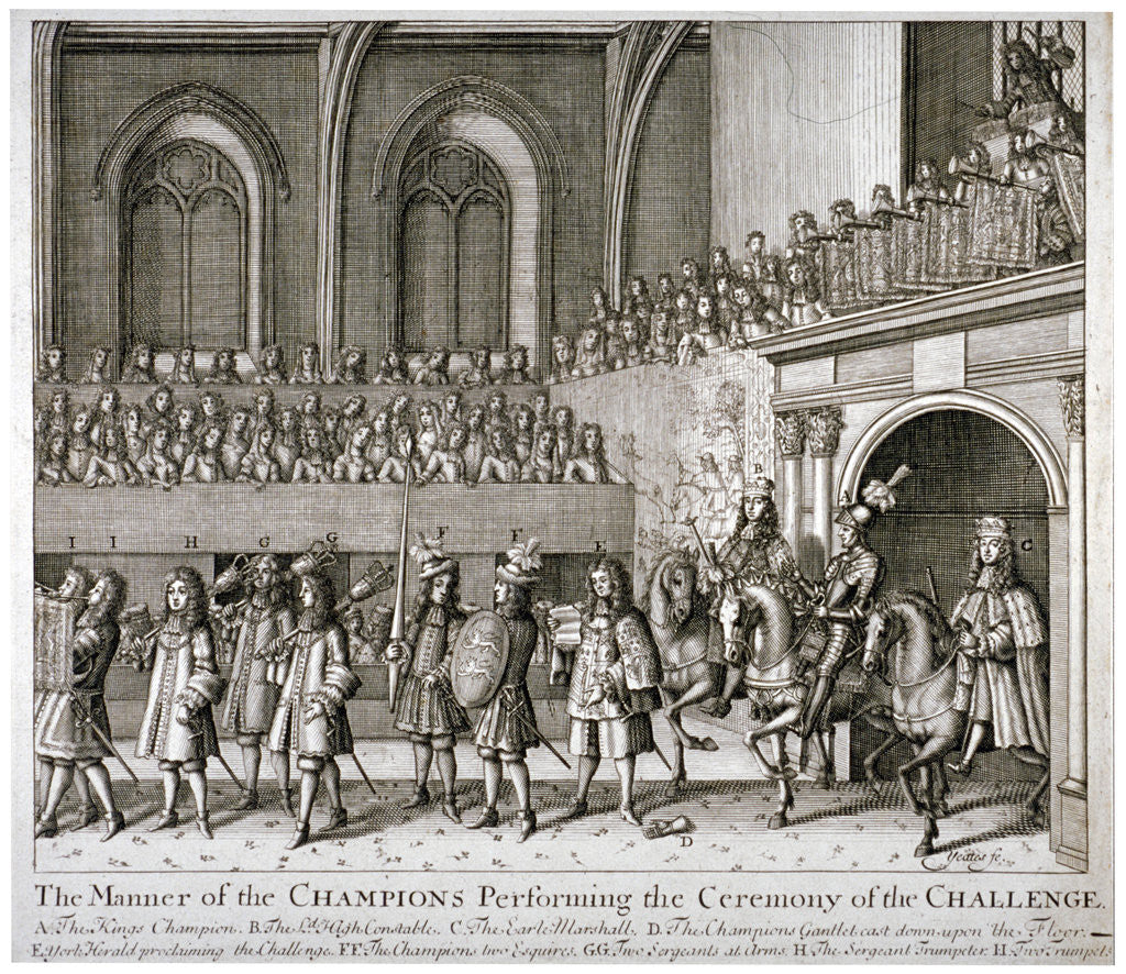 Detail of The Champions performing the ceremony of the Challenge, Westminster Hall, London by Anonymous
