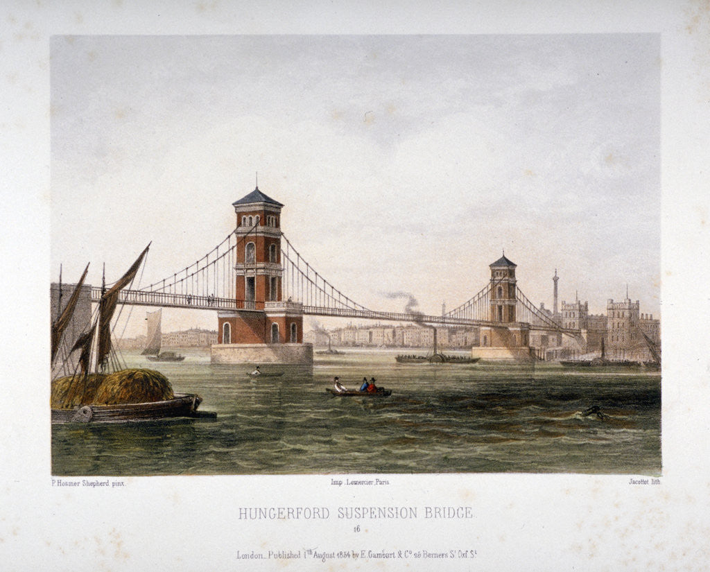 Detail of View of Hungerford Bridge from the east, London by Louis Julien Jacottet