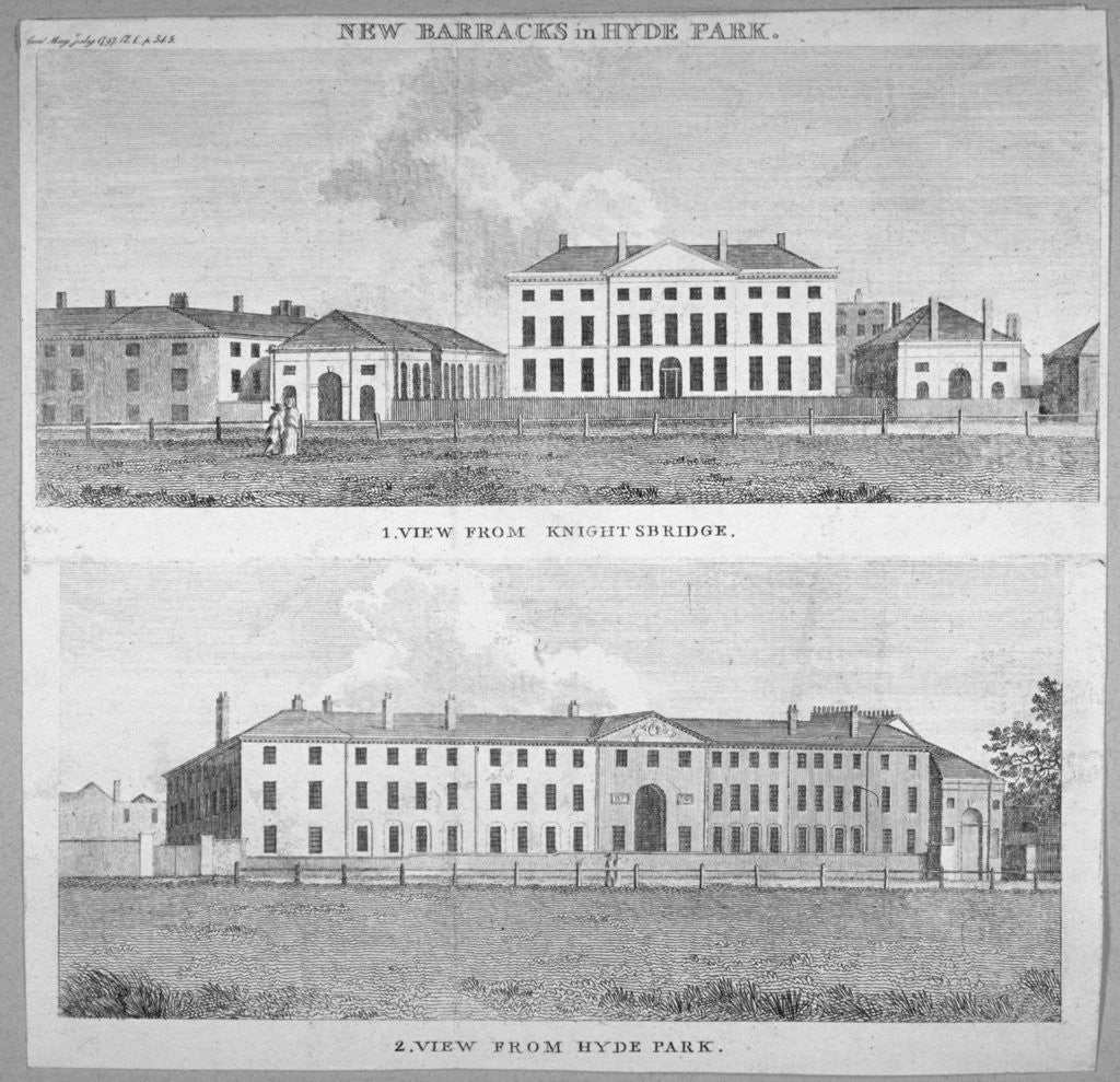 Detail of Two views of the new barracks in Hyde Park, London by Anonymous