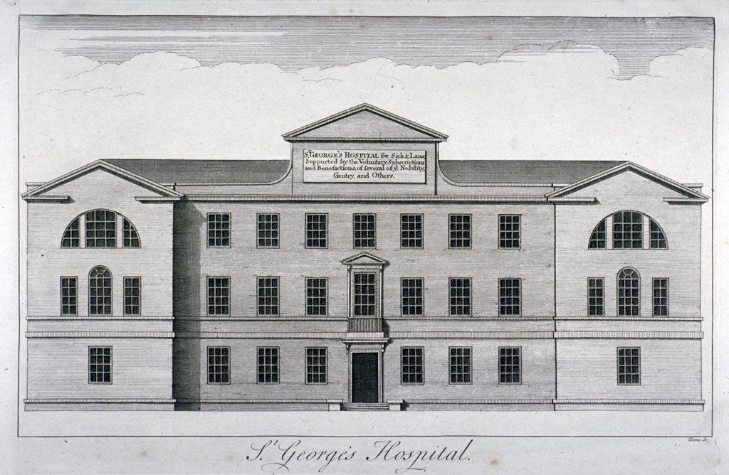 Detail of Front elevation of St George's Hospital, Hyde Park Corner, Westminster, London, c1740 by William Henry Toms
