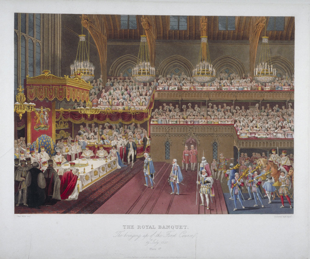 Detail of Coronation banquet of King George IV, Westminster Hall, London by Robert Havell