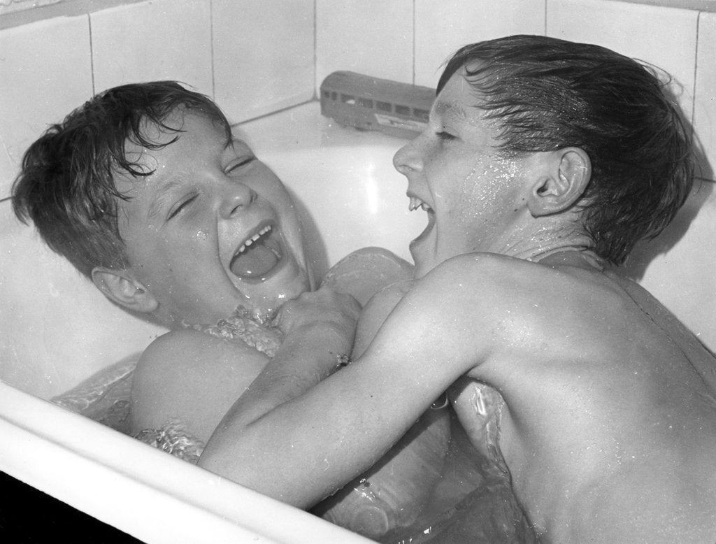Detail of Two boys playing in the bath, Horley, Surrey, c1960-1979(?) by Tony Boxall