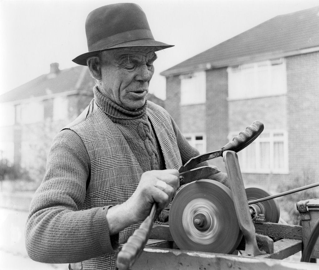 Detail of Gypsy knife-grinder, Horley, Surrey, 1964 by Tony Boxall