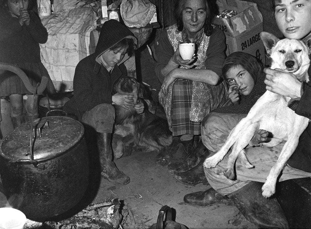 Detail of Roadside gipsy family inside a 'bender' (wigwam construction), Newdigate, Surrey, 1960s(?) by Tony Boxall