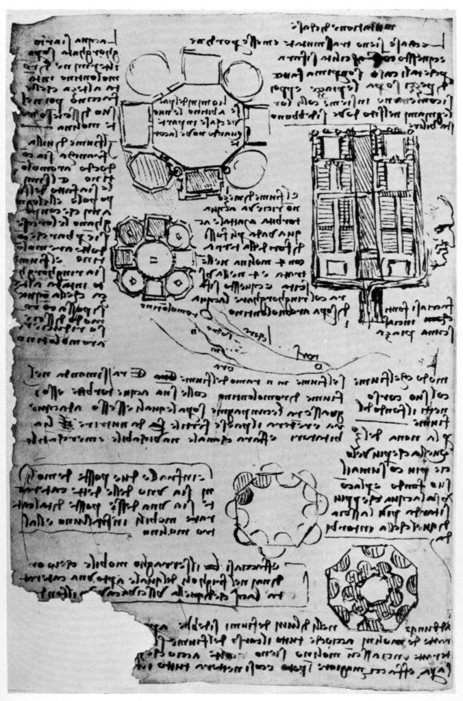 Detail of Sketch for Romorantin Castle by Leonardo Da Vinci