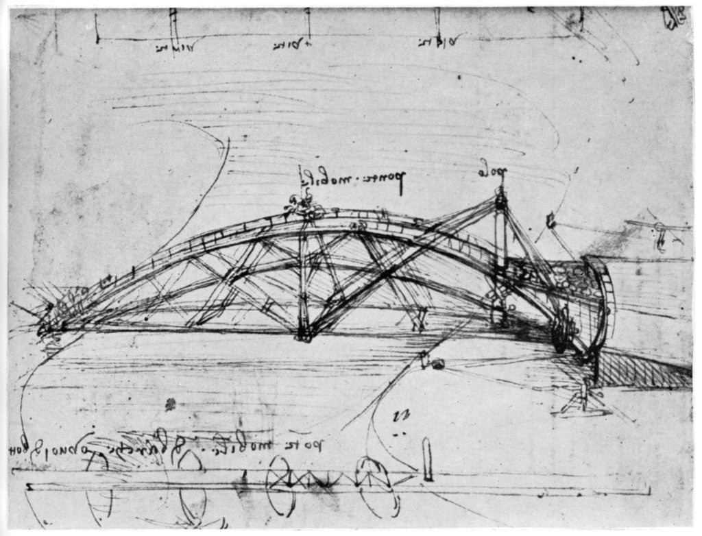 Detail of Design for a parabolic swing bridge by Leonardo Da Vinci