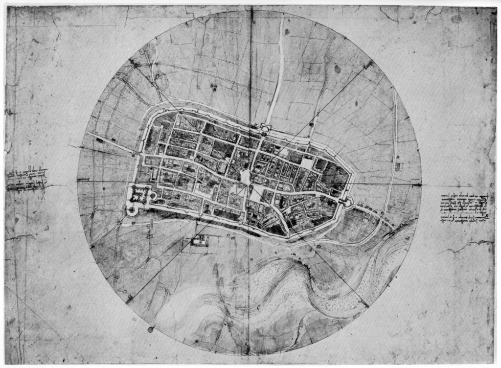 Detail of Plan of Imola, Italy by Leonardo Da Vinci