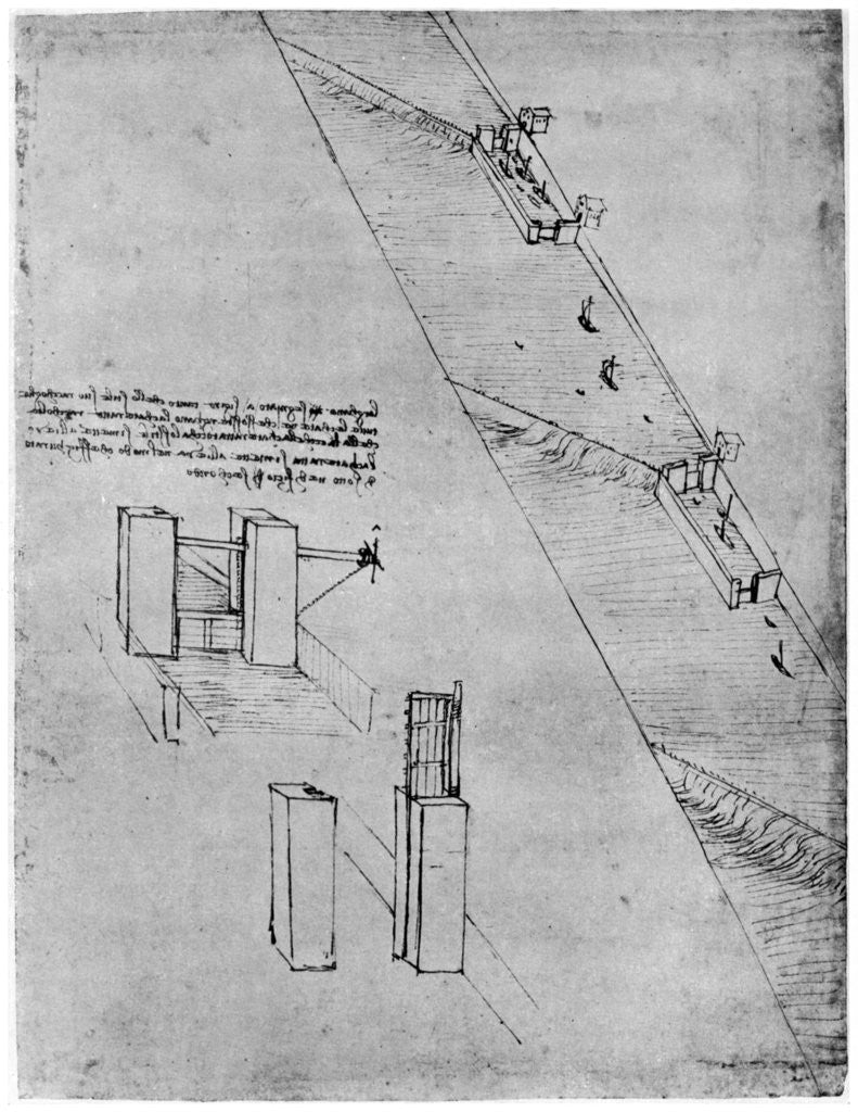 Detail of Sketch of a sluice by Leonardo Da Vinci