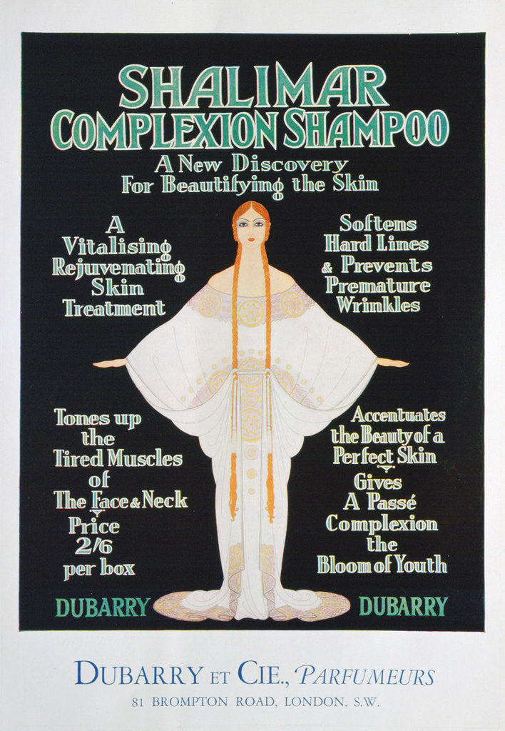 Detail of Advertisement for Shalimar complexion shampoo by Dubarry by Anonymous