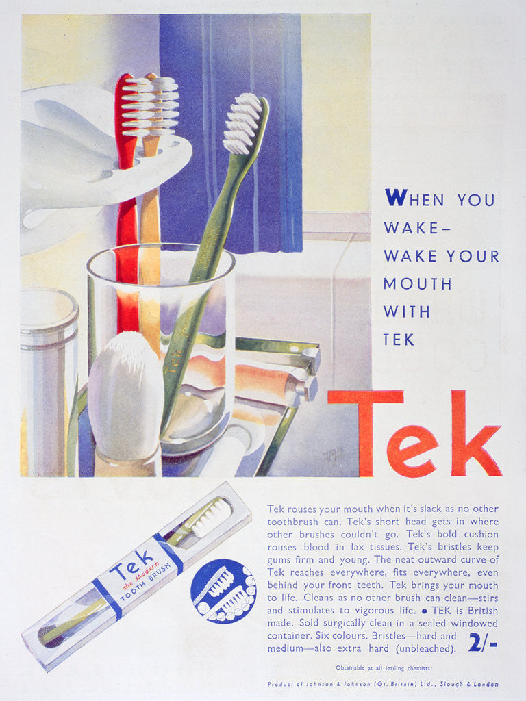 Detail of Advert for Tek toothbrushes, by Johnson and Johnson by Anonymous