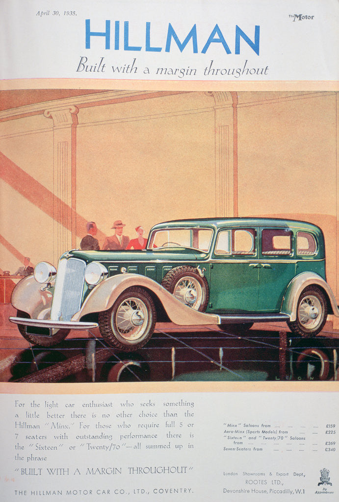 Detail of Advert for Hillman motor cars by Anonymous
