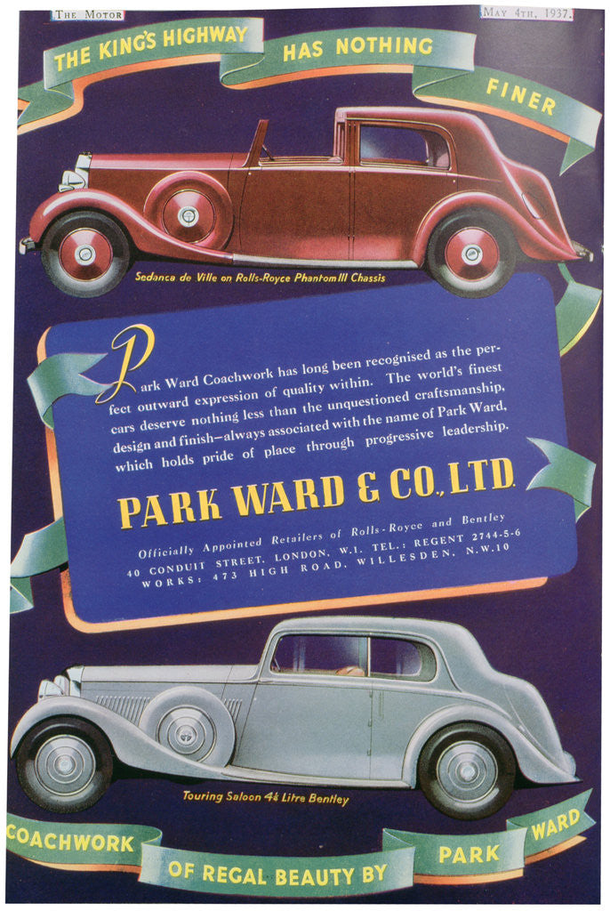 Detail of Advert for Park Ward and Co car coachwork by Anonymous