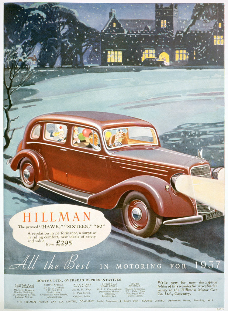 Detail of Advert for Hillman motor cars by Anonymous