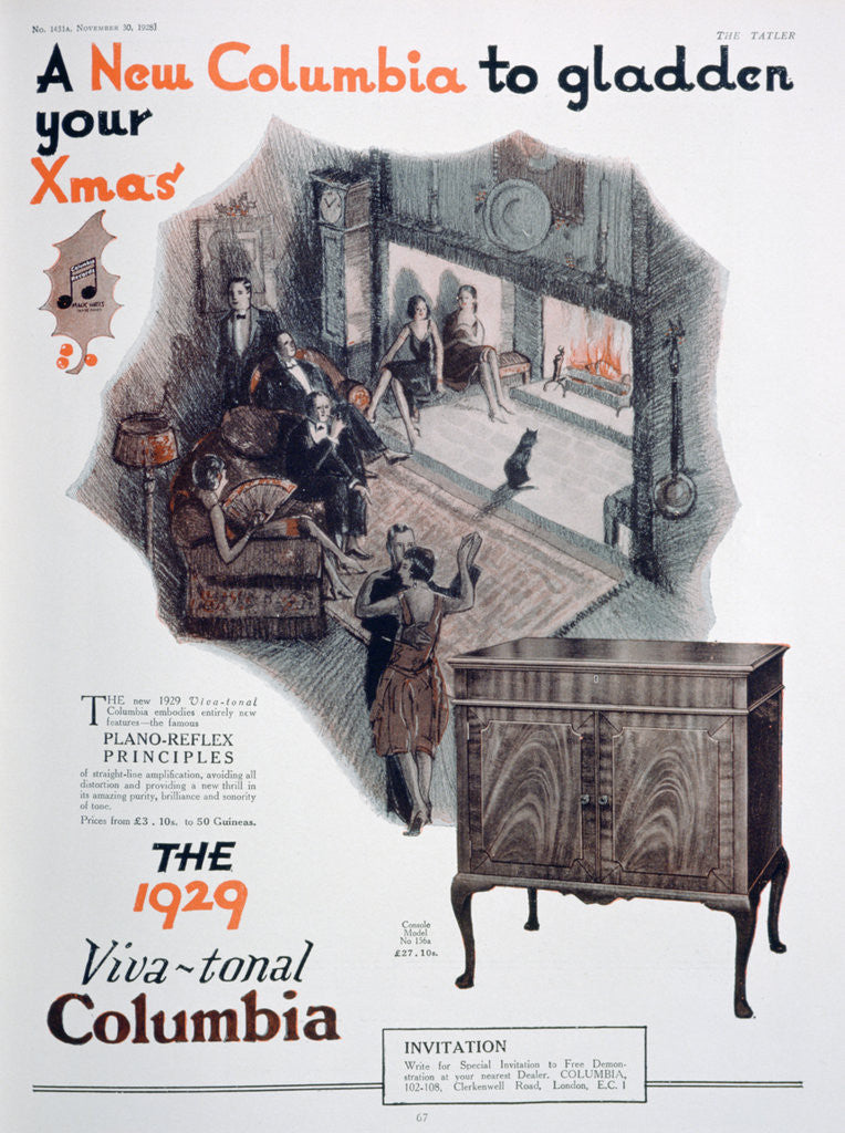Detail of Christmas advert for Columbia gramophones by Anonymous