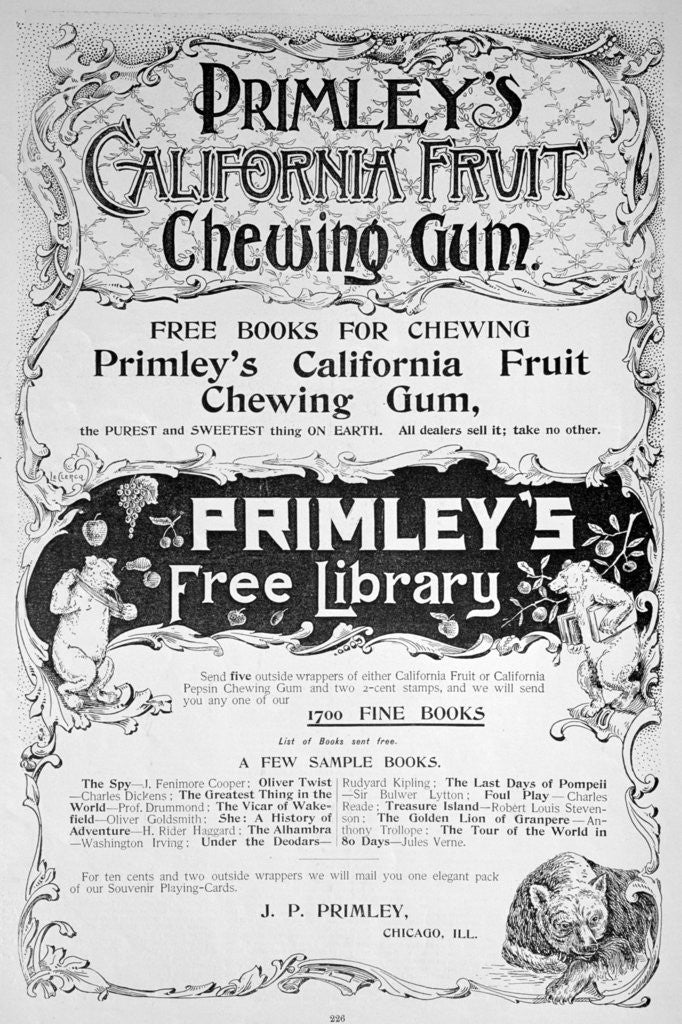 Detail of Advert for Primley's California Fruit chewing gum by Anonymous