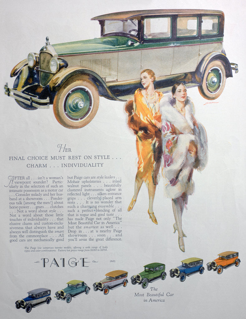 Detail of Advert for Paige motor cars by Anonymous
