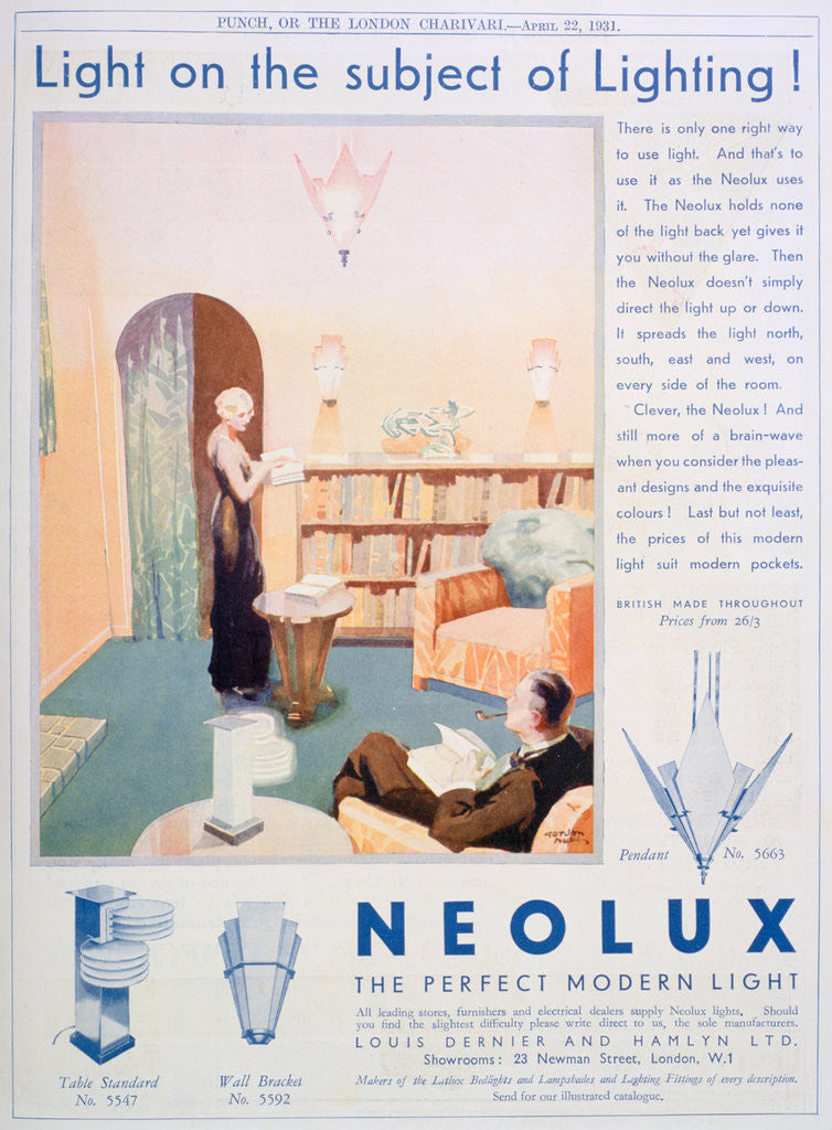 Detail of Advert for Neolux light fittings by Anonymous