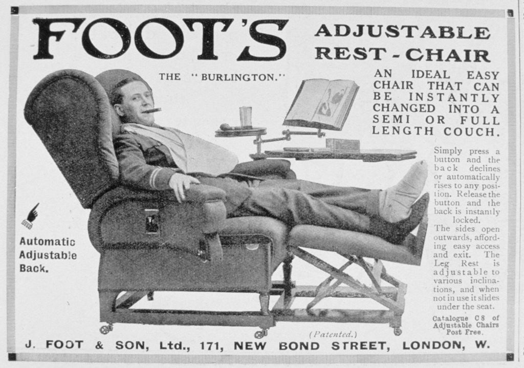 Detail of Advert for Foot's 'Burlington' adjustable rest-chair by Anonymous
