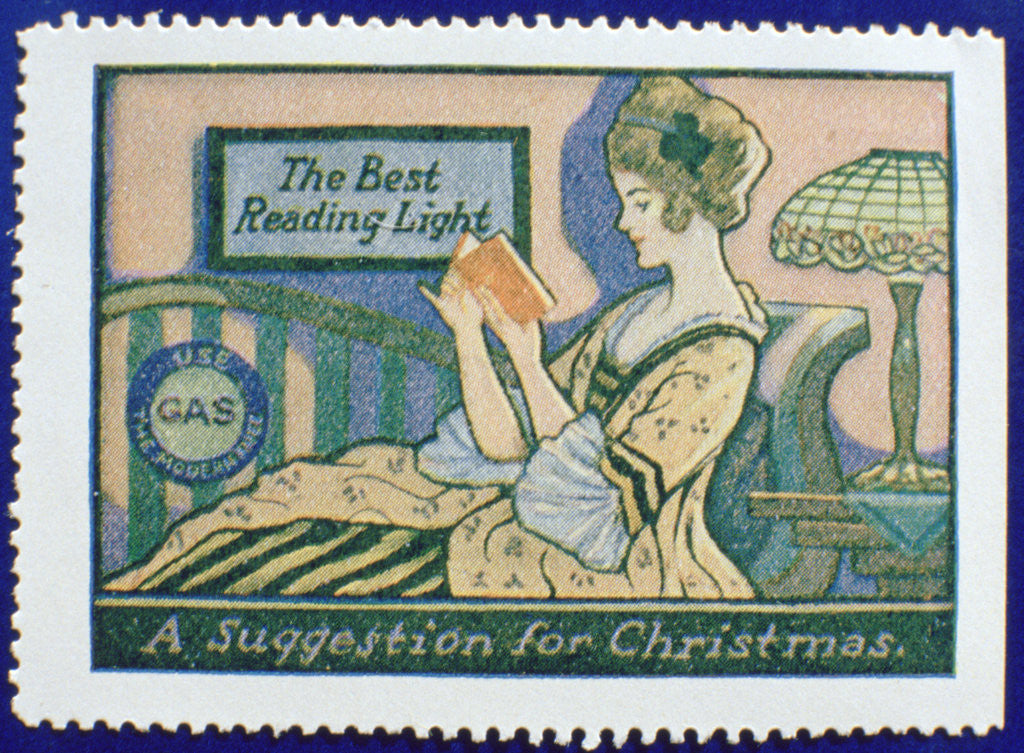 Detail of Early gas lighting advertisement label by Anonymous