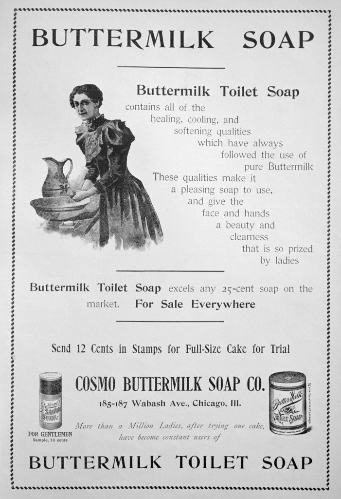 Detail of Advert for Cosmo Buttermilk toilet soap by Anonymous