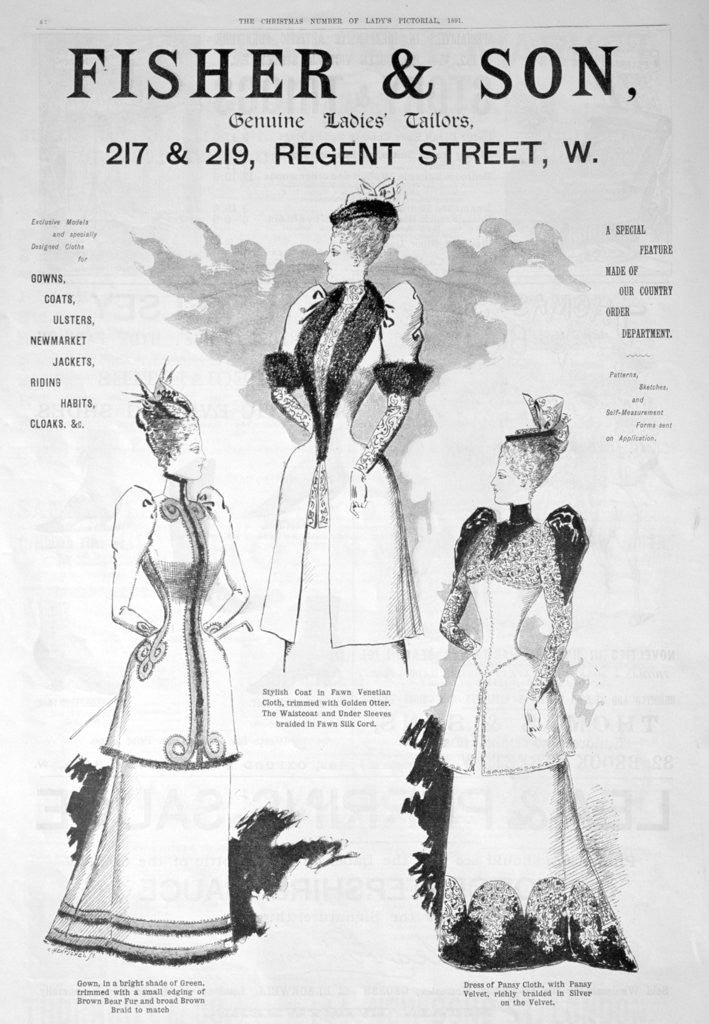 Detail of Advert for Fisher and Son, ladies' fashion by Anonymous