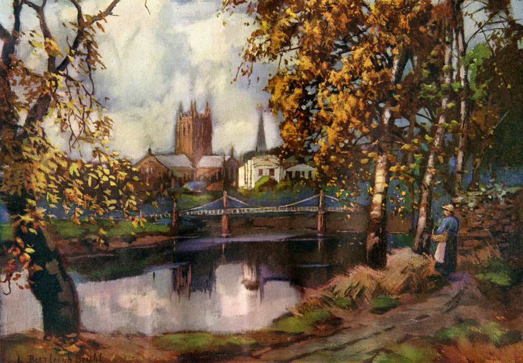 Detail of Hereford Cathedral, from the river walk, Herefordshire by Louis Burleigh Bruhl