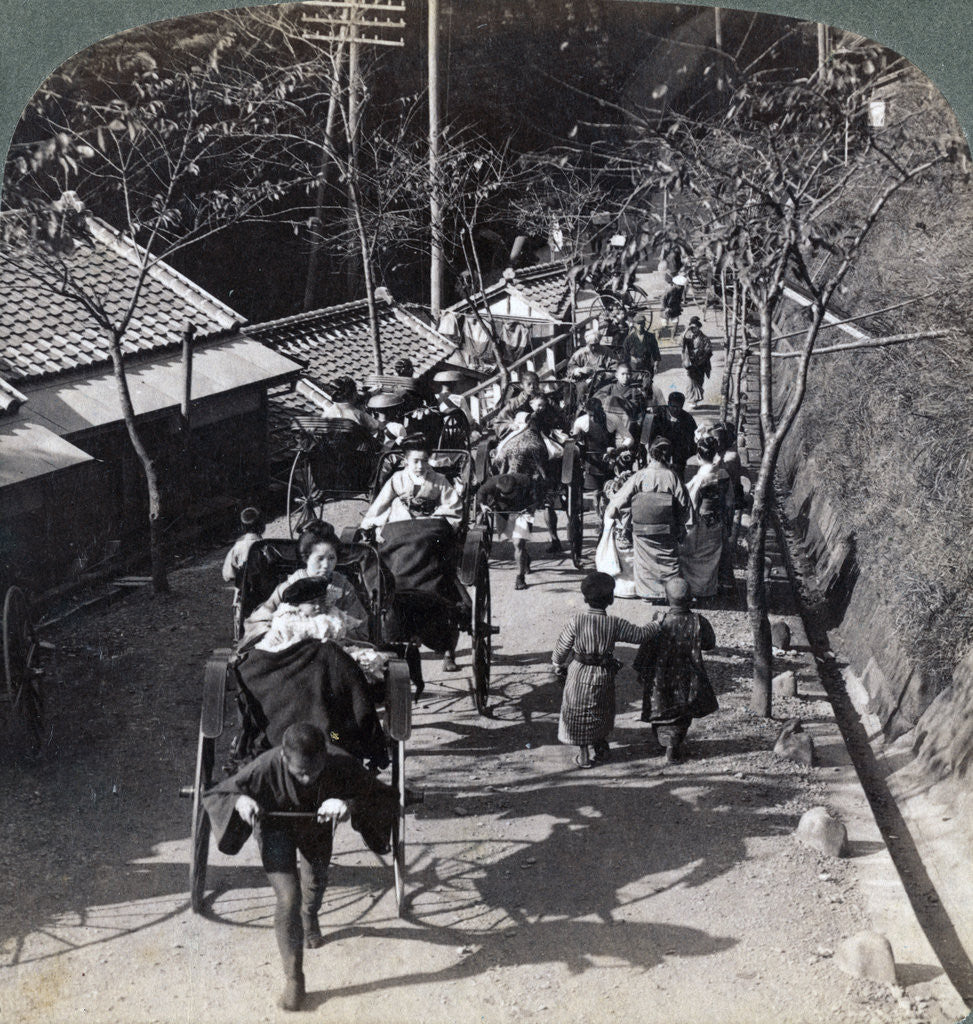 Detail of Riding to Daijingu Temple, for Shinto festival of worship of the Sun Goddess, Yokohama, Japan by Underwood & Underwood