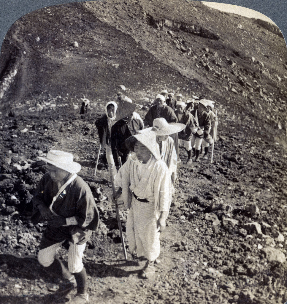 Detail of Pilgrims at the end of their ascent of Mount Fuji (Fujiyama), Japan by Underwood & Underwood