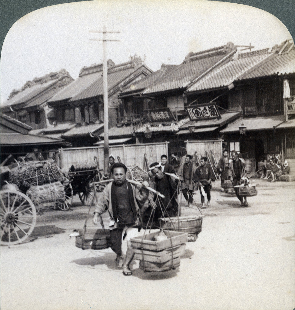 Detail of Coolies, street scene in Tokyo by Underwood & Underwood
