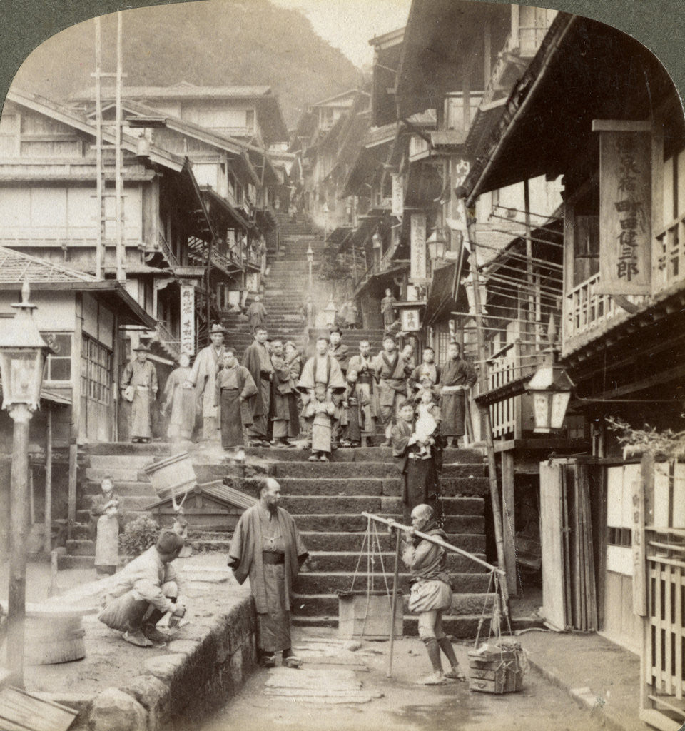 Detail of Main street up the steep side of Mount Haruna at a famous village of hot springs, Ikao, Japan by Underwood & Underwood
