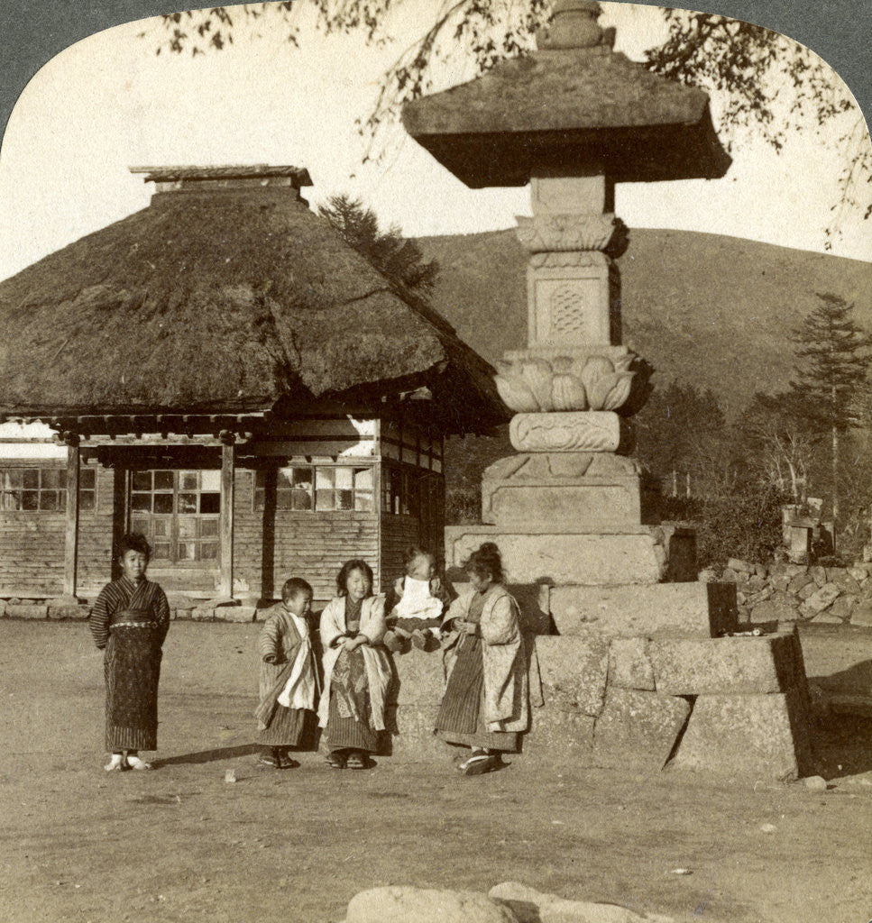 Detail of Children in the playground of a village school, Japan by Underwood & Underwood