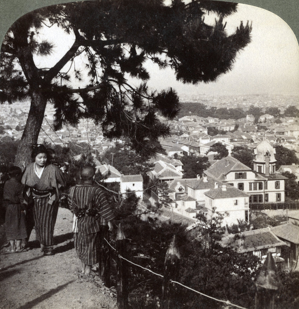 Detail of Looking south-east from the pine crowned heights of Suwa-yama over Kobe, Japan by Underwood & Underwood
