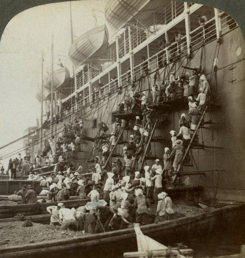 Detail of Coaling the Pacific mail SS 'Siberia', at the fortified naval station of Nagasaki, Japan by Underwood & Underwood