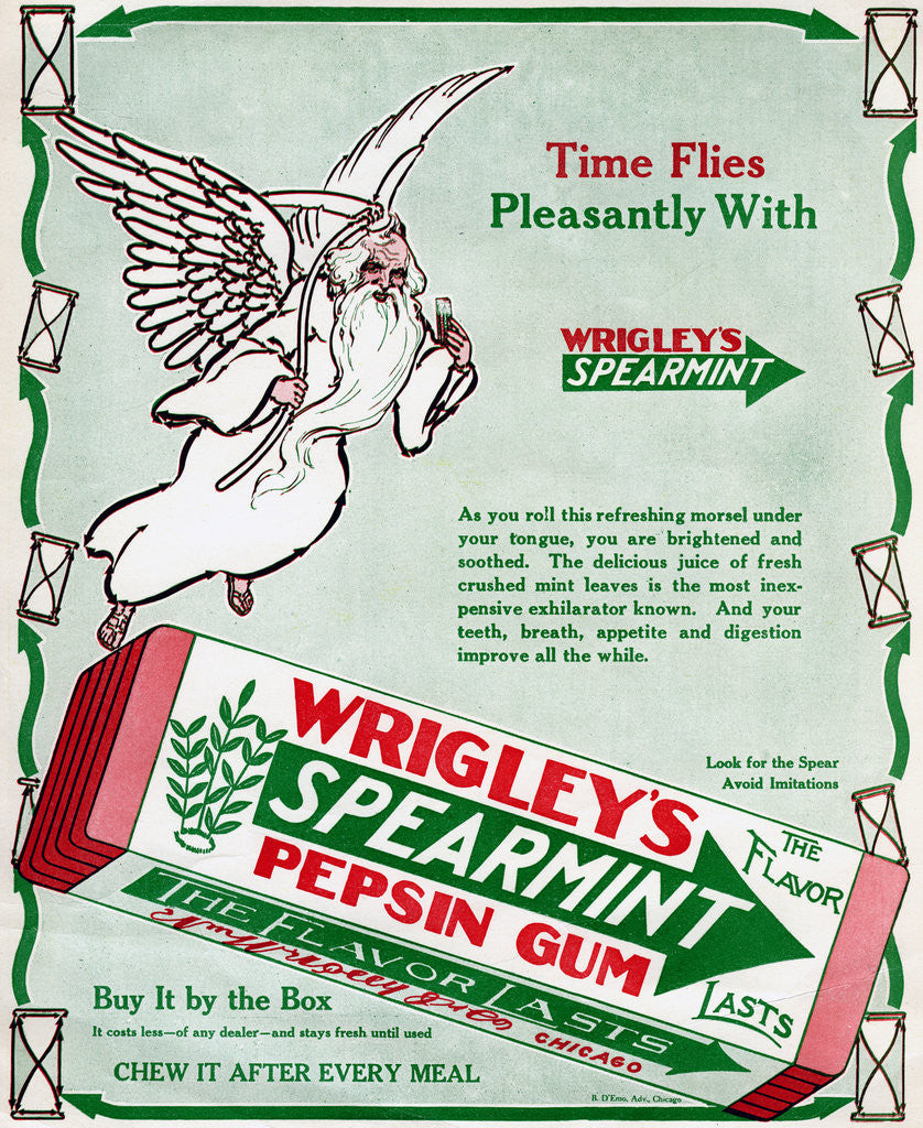 Detail of Advert for Wrigley's Spearmint Pepsin Gum by Anonymous