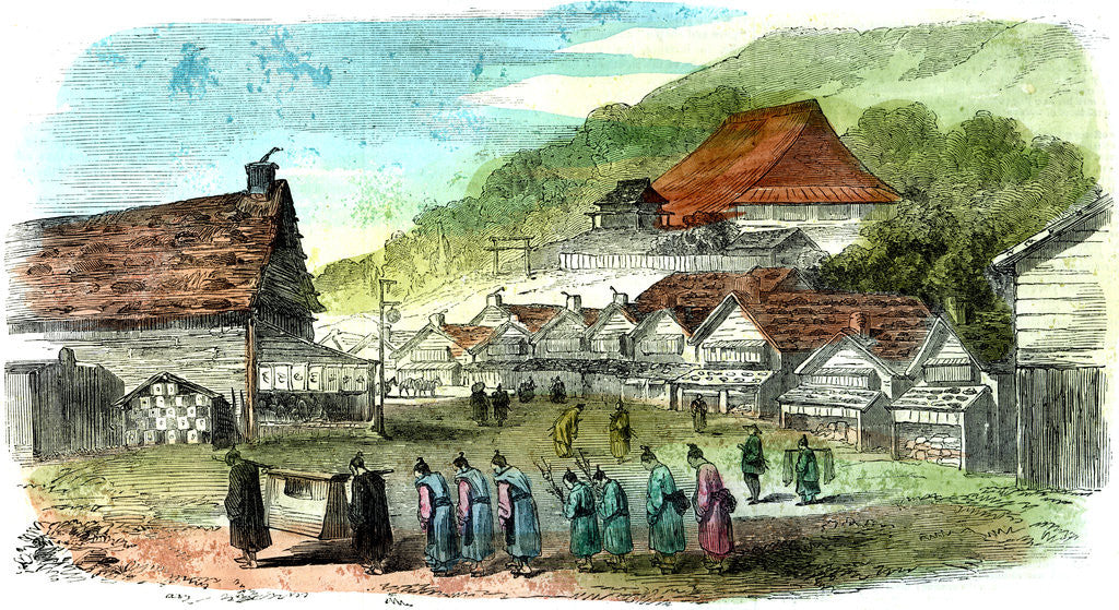 Detail of Street in Hakodate, and funeral procession, Japan by Anonymous