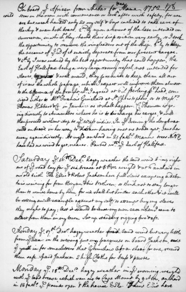 Detail of A page from the journal of John Newton by Anonymous