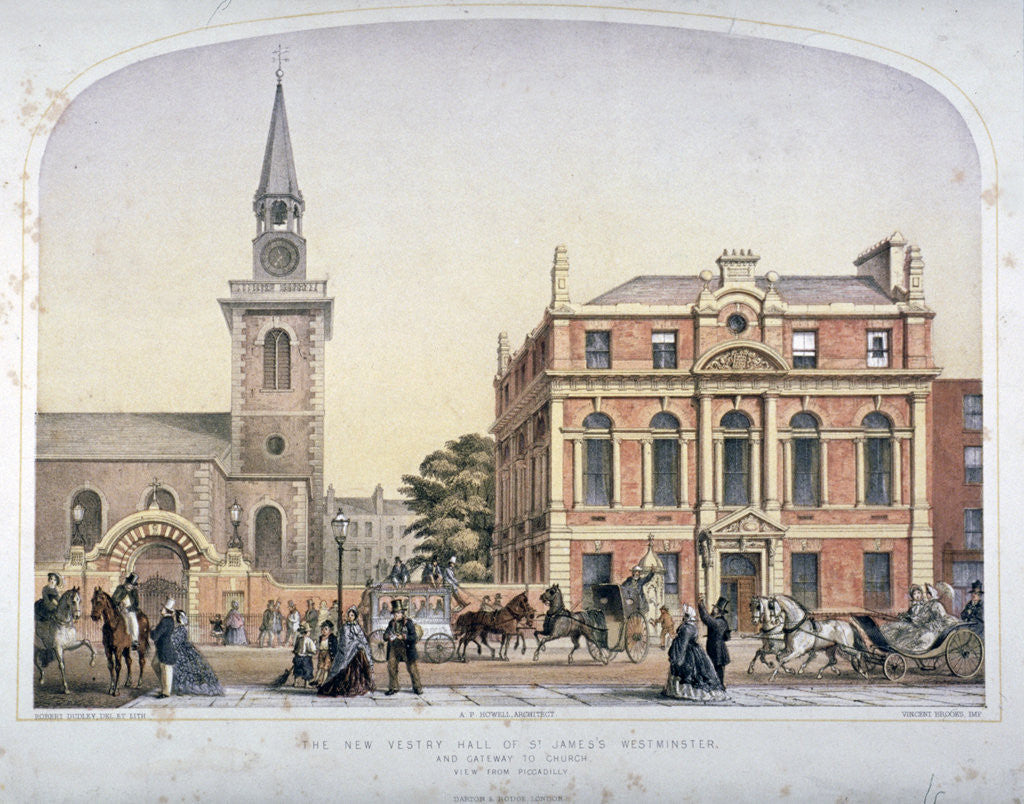 Detail of St James's Church, Piccadilly and the new vestry hall, London by Robert Dudley