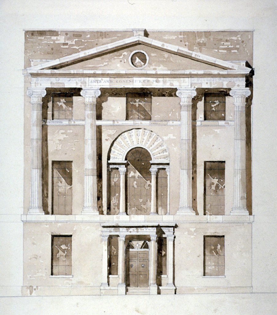 Detail of Front elevation of the Society of Arts building in John Adam Street, Westminster, London by Anonymous