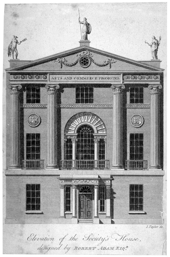 Detail of Front elevation of the Society of Arts building in John Adam Street, Westminster, London by Isaac Taylor