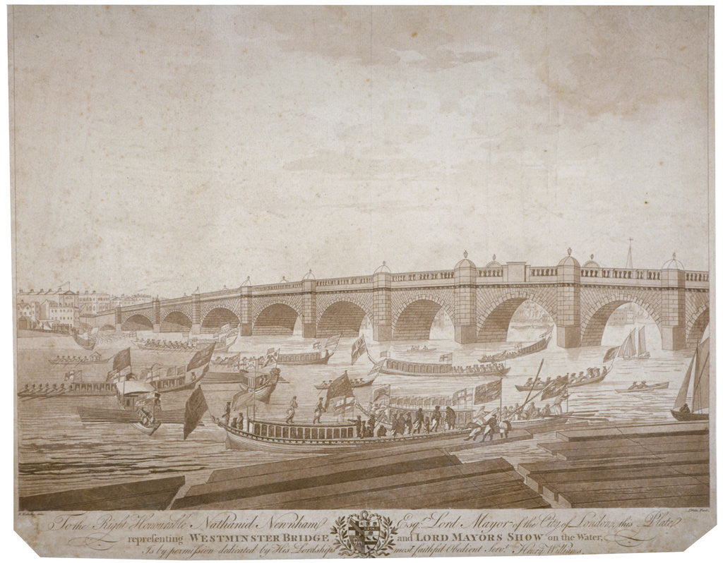 Detail of Westminster Bridge with the Lord Mayor's procession on the River Thames, London by I Wells