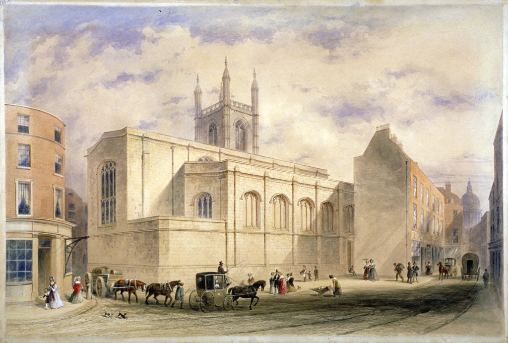 Detail of View of St Mary Aldermary with a street scene in Watling Street, City of London by Anonymous