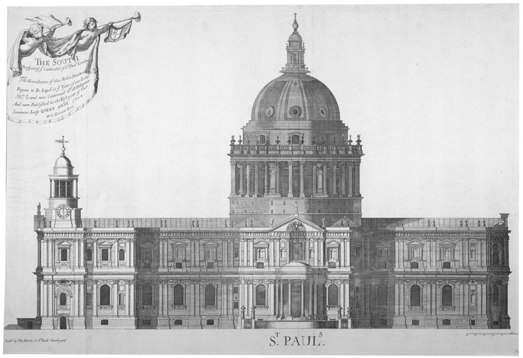 Detail of South elevation of St Paul's Cathedral, City of London by William Emmett