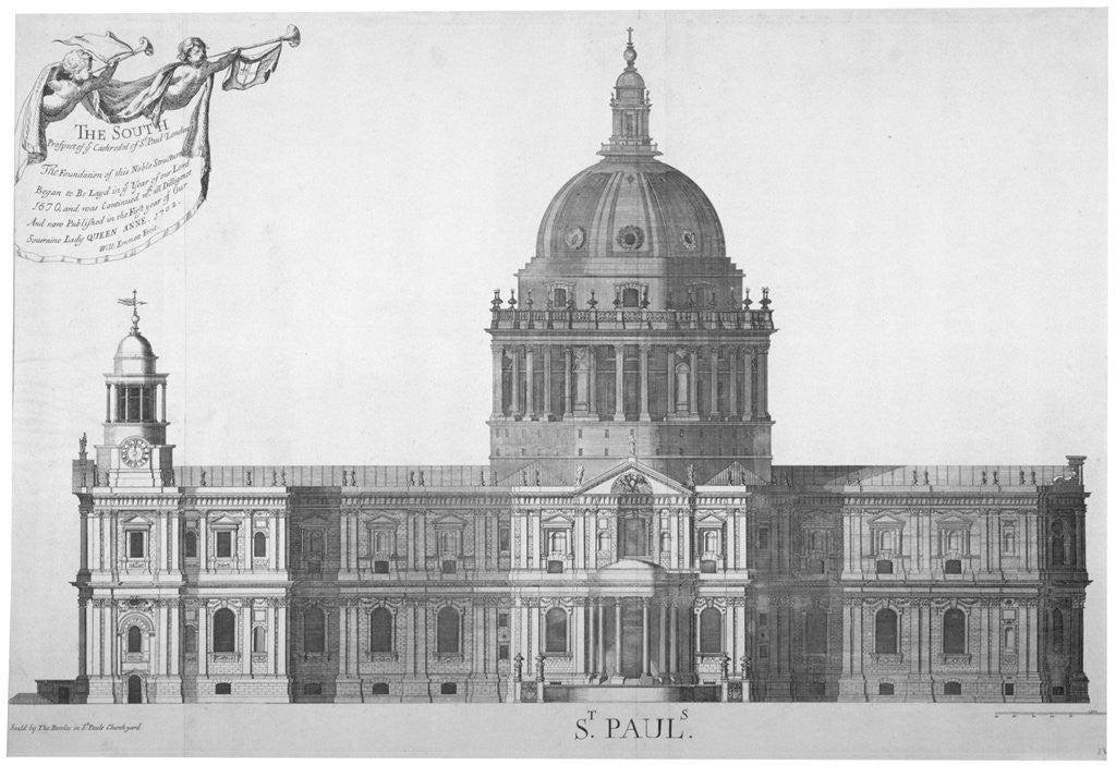Detail of South elevation of St Paul's Cathedral, City of London by William Emmett