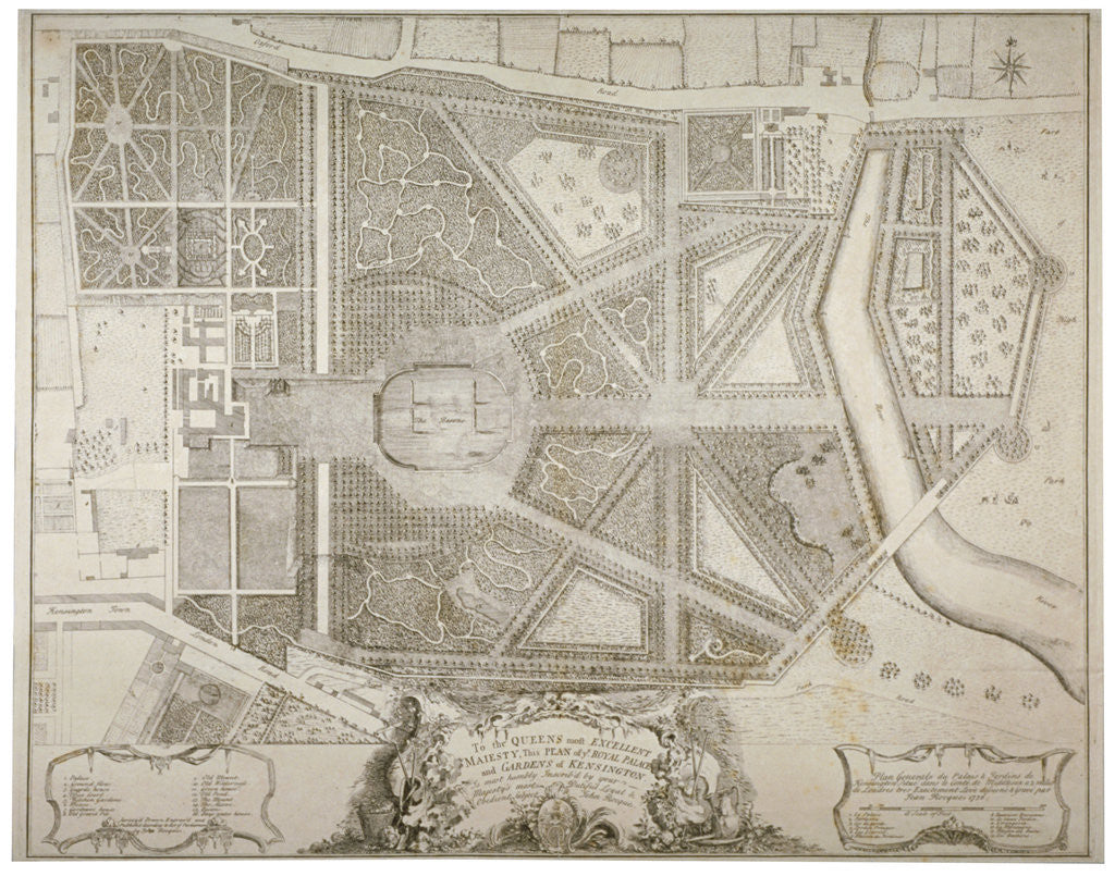 Detail of Plan of Kensington Palace and gardens, London by John Rocque
