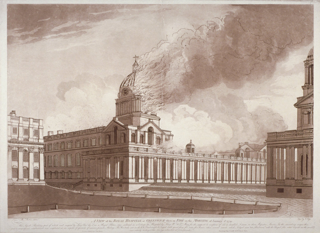 Detail of View of the fire at Greenwich Hospital, London, on the morning of 2nd January by E Edye