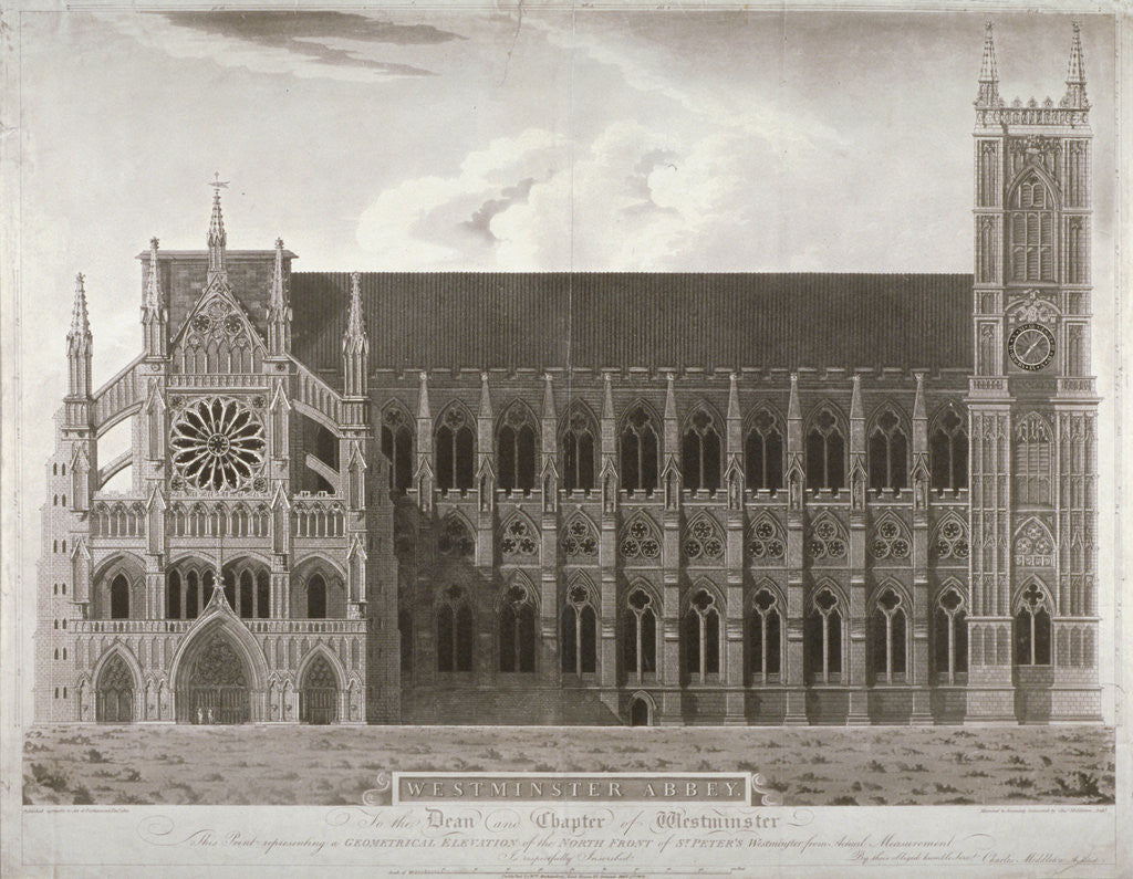 Detail of Elevation of Westminster Abbey's north front, London by Anonymous