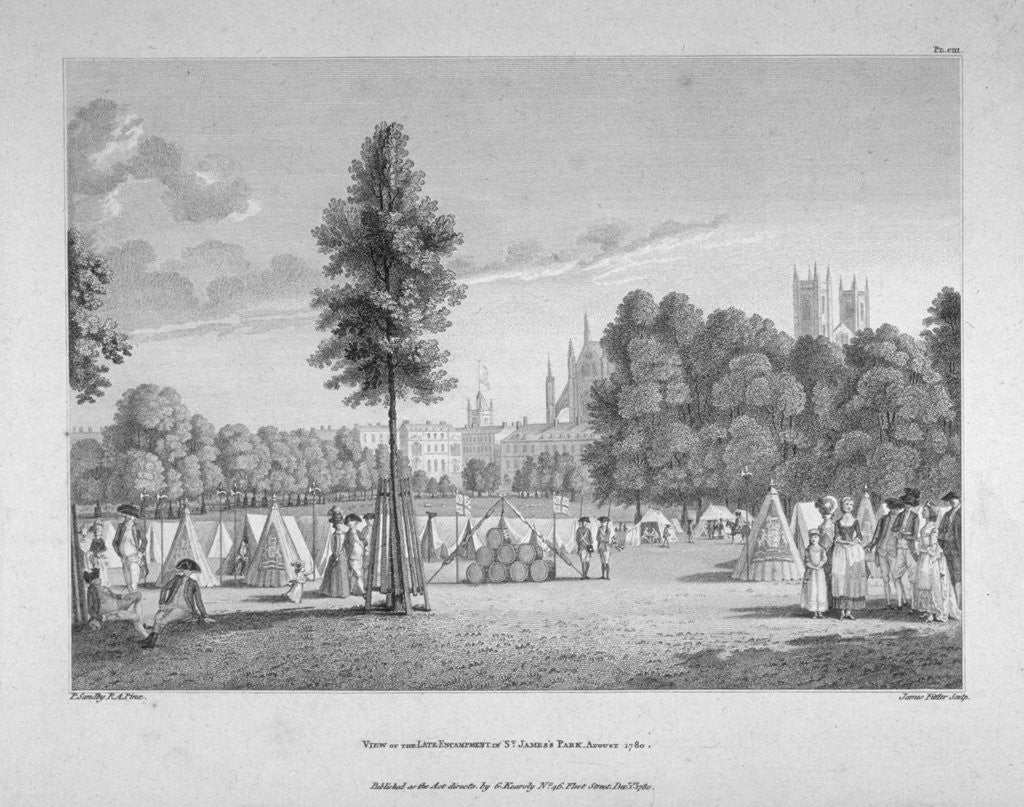 Detail of Army encampment in St James's Park, Westminster, London by James Fittler