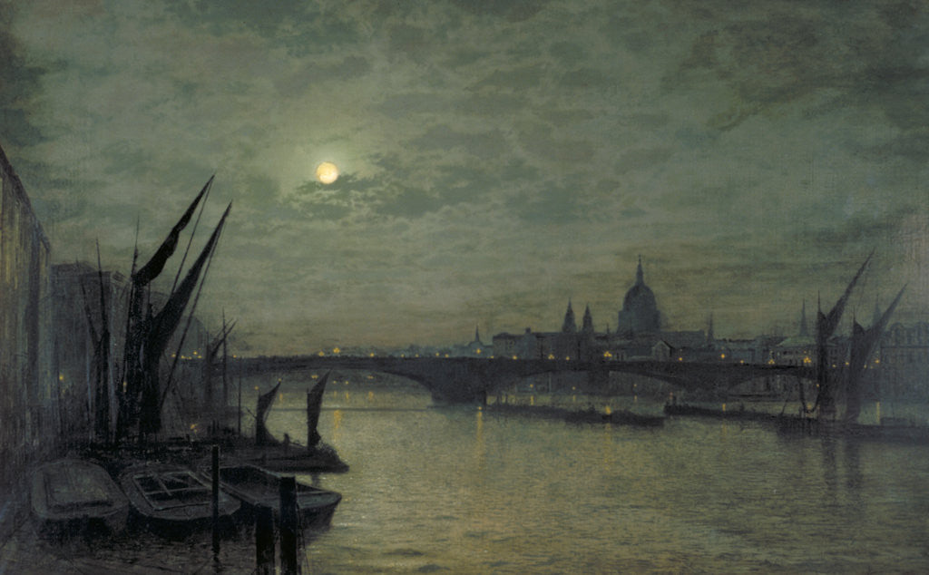 Detail of The Thames by moonlight with Southwark Bridge by John Atkinson Grimshaw