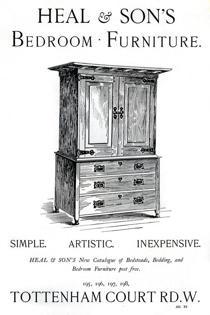 Detail of An advertisement for Heal and Son's bedroom furniture by Anonymous