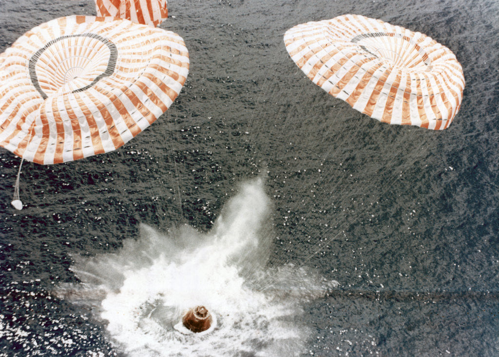Detail of The Apollo 15 capsule lands safely despite a parachute failure, Mid-Pacific Ocean by NASA